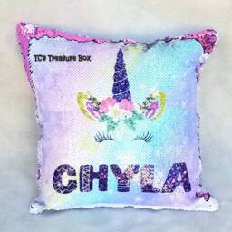 Unicorn Sequin Pillowcase, Pillowcase Personalized, Mermaid Sequins Pillow Cover, Girls Room Decor - thumbnail 3