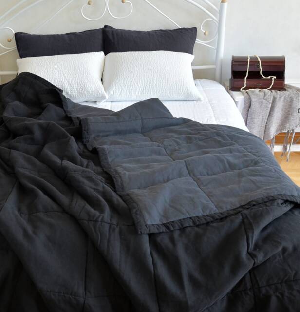 Two-Tone Linen Quilt Stonewashed Organic Blanket, Custom Colors & Sizes - image 1