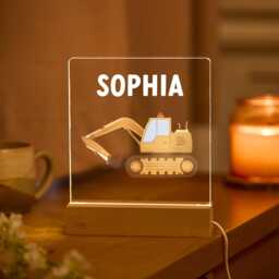 Personalised Digger Night Light Name Led Lamp Construction Theme Nursery Decor Kids Bedroom 1st Birthday Gift For Nephew Niece Son Grandson - thumbnail 2