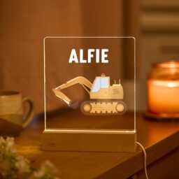 Personalised Digger Night Light Name Led Lamp Construction Theme Nursery Decor Kids Bedroom 1st Birthday Gift For Nephew Niece Son Grandson - thumbnail 3