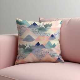 Pastel Mountain Pillow Cover, Soft Watercolor Landscape Cushion Case, Boho Nursery Decor, Blush & Mint Throw Case - thumbnail 3