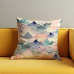 Pastel Mountain Pillow Cover, Soft Watercolor Landscape Cushion Case, Boho Nursery Decor, Blush & Mint Throw Case - thumbnail 4
