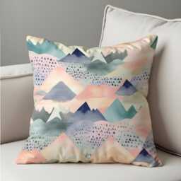 Pastel Mountain Pillow Cover, Soft Watercolor Landscape Cushion Case, Boho Nursery Decor, Blush & Mint Throw Case