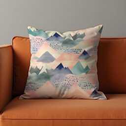Pastel Mountain Pillow Cover, Soft Watercolor Landscape Cushion Case, Boho Nursery Decor, Blush & Mint Throw Case - thumbnail 2
