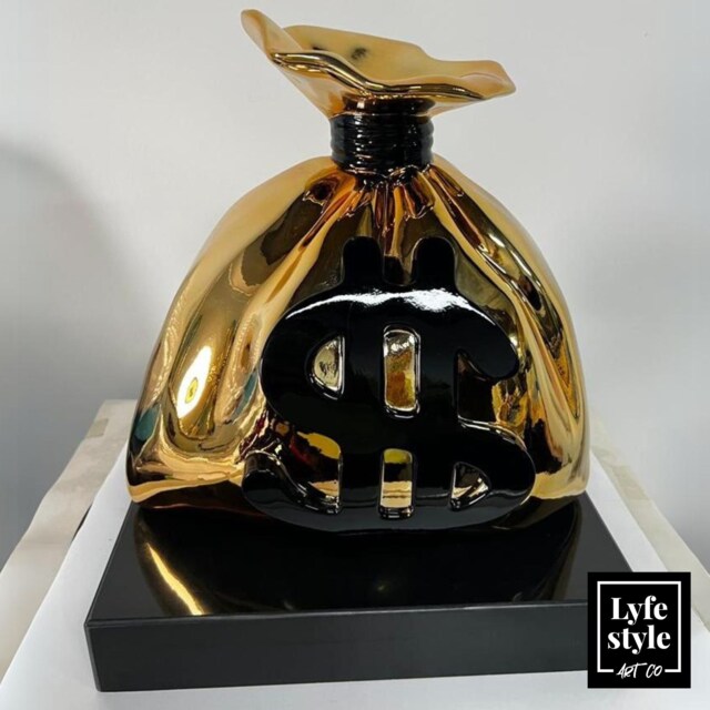 Gold Money Bag - Sculpture Pop Art Statue Alec Monopoly Inspired Chrome - image 1