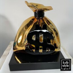 Gold Money Bag - Sculpture Pop Art Statue Alec Monopoly Inspired Chrome