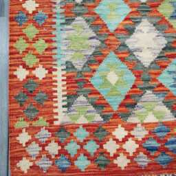 Multicolour Rug, Handmade Artisan Afghan Turkish Scandinavian Navajo Bohemian Flatweave Wool Kilim 145x101 cm - thumbnail 4