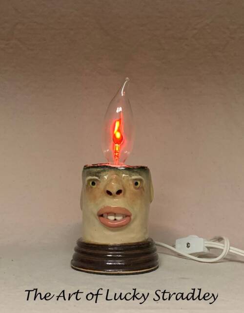 Flicker Candle - Ready To Ship - Wheel Thrown, Hand Altered & Sculpted. A Happy Fella Help Light Up Your Life. Makes A Great Nightlight - image 1