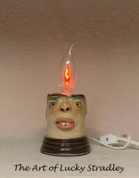 Flicker Candle - Ready To Ship - Wheel Thrown, Hand Altered & Sculpted. A Happy Fella Help Light Up Your Life. Makes A Great Nightlight - thumbnail 1