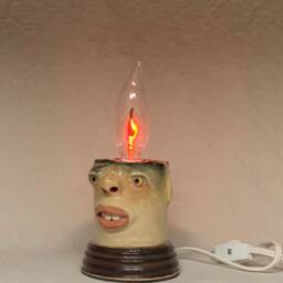 Flicker Candle - Ready To Ship - Wheel Thrown, Hand Altered & Sculpted. A Happy Fella Help Light Up Your Life. Makes A Great Nightlight - thumbnail 2