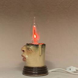 Flicker Candle - Ready To Ship - Wheel Thrown, Hand Altered & Sculpted. A Happy Fella Help Light Up Your Life. Makes A Great Nightlight - thumbnail 3