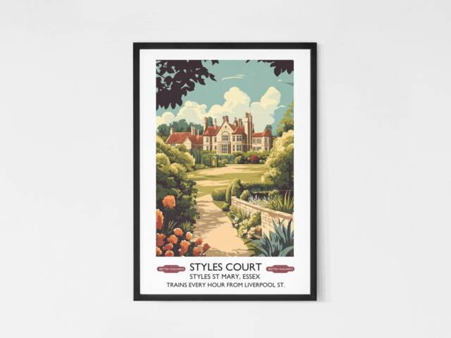 Styles Court St Mary - Literary Vintage Travel Poster Agatha Christie Classic Detective Fiction Gift Poirot - image 1