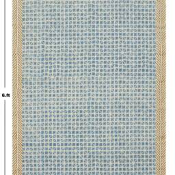 Hand Block Printed Cotton Kilim Rug - Blue Geometric Woven Runner - thumbnail 3
