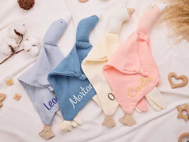 Handmade Baby Goose Comforter, Sleep Toy For Baby, Goose Comfort Blanket, Animal Goose Security Blanket, Baby Name Shower Gift - image 1