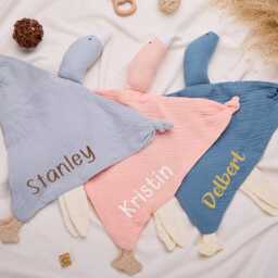 Handmade Baby Goose Comforter, Sleep Toy For Baby, Goose Comfort Blanket, Animal Goose Security Blanket, Baby Name Shower Gift - thumbnail 2