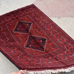 Handmade Wool Bokhara Rug Afghan Turkmen Oriental Carpet - 4.10 X 3.4 Ft - thumbnail 3