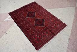 Handmade Wool Bokhara Rug Afghan Turkmen Oriental Carpet - 4.10 X 3.4 Ft - thumbnail 1