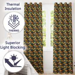 Golden Poppy Flowers Dark Background Seamless Pattern Rich Botanical Readymade Eyelet Ring Top Thermal 100% Blackout Curtains - thumbnail 3