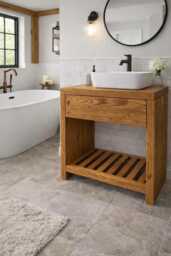 Chunky Wash Stand Bathroom Vanity Unit - Solid Beam Wooden Rustic Furniture Sink Vanities Handcrafted - thumbnail 1