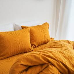 Saffron Linen Pillow Covers - Set Of 2 Handmade Organic Shams - thumbnail 2
