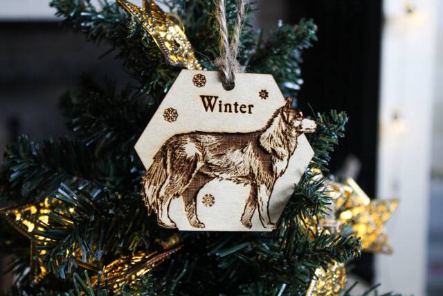 Husky Personalised Wooden Bauble Ornament Dog Name Breed Gift Quirky Rustic Laser Wood Burned Ornate Lover Pet Decoration - image 1