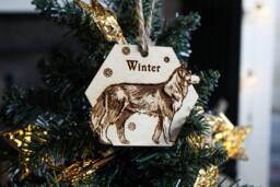 Husky Personalised Wooden Bauble Ornament Dog Name Breed Gift Quirky Rustic Laser Wood Burned Ornate Lover Pet Decoration - thumbnail 1