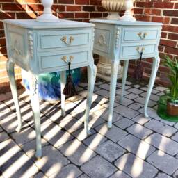 French Louis Style Bedside Tables, Annie Sloan Duck Egg, Matching Pair - thumbnail 3