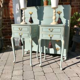 French Louis Style Bedside Tables, Annie Sloan Duck Egg, Matching Pair - thumbnail 1