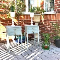 French Louis Style Bedside Tables, Annie Sloan Duck Egg, Matching Pair - thumbnail 2