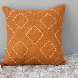 Handmade Rust Kantha Pillow Cover Embroidered Boho Throw - thumbnail 3