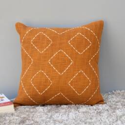 Handmade Rust Kantha Pillow Cover Embroidered Boho Throw - thumbnail 2