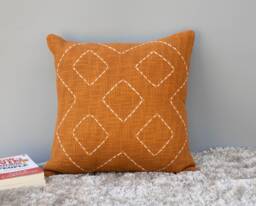 Handmade Rust Kantha Pillow Cover Embroidered Boho Throw - thumbnail 1
