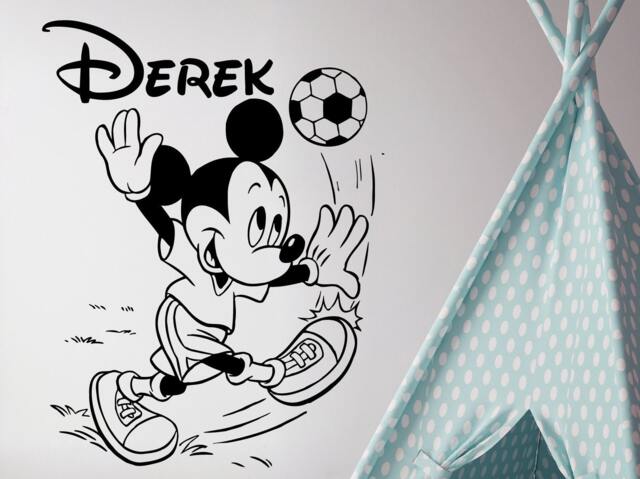 Wall Decals Name Personalized Custom Vinyl Sticker Art Home Decor Mural Mickey Mouse Football Game Soccer Ball Nursery Ms363 - image 1