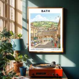Bath Roman Baths Art Print Vintage Travel Poster, British Cityscape - thumbnail 2