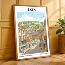 Bath Roman Baths Art Print Vintage Travel Poster, British Cityscape - thumbnail 3