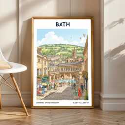 Bath Roman Baths Art Print Vintage Travel Poster, British Cityscape - thumbnail 1