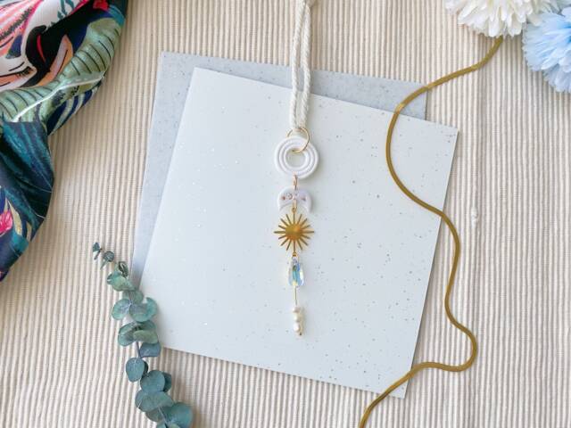 Lunar Pearl Mini Sun Catcher Hanging - Polymer Clay, Car Hanging, Moonshine, Rainbow Glass, Crystal, Astronomy, Moon, Ethereal, Wall Art - image 1