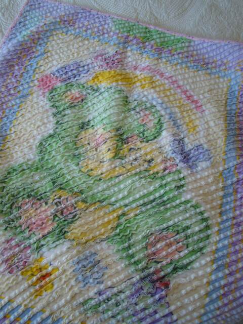 Chenille Baby Girl Blanket With Minky On Back Mint Green Teddy Bear Motif Featured Two Layers Plus To Make The Effect - image 1