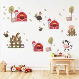 Farm Animal Wall Decals Barn Cow Horse Pig Nursery Stickers Peel & Stick Baby Bedroom Playroom Decor - thumbnail 2