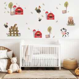 Farm Animal Wall Decals Barn Cow Horse Pig Nursery Stickers Peel & Stick Baby Bedroom Playroom Decor - thumbnail 1