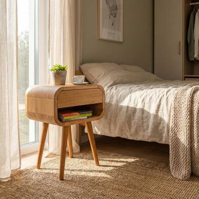 High Nightstand With Shelf & Drawer, Wood Bedside Table/Mid Century Side End Table Sofa Open Shelf Handmade Custom - image 1