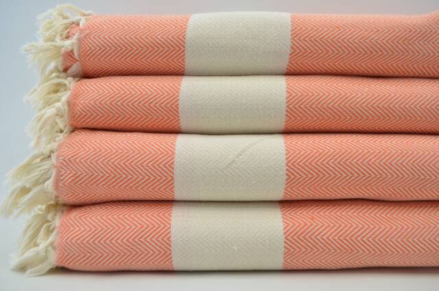 "Aztec Blanket, Handmade Throw, Orange Blanket, Bedspread Throw, Turkish Blanket, Herringbone Blanket, 79""x95" - image 1
