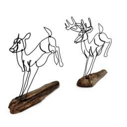 Running Buck & Doe Wire Sculptures, Wildlife Minimal Art - thumbnail 2