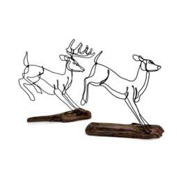 Running Buck & Doe Wire Sculptures, Wildlife Minimal Art