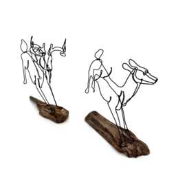Running Buck & Doe Wire Sculptures, Wildlife Minimal Art - thumbnail 3