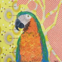 Orange Lemon Parrot Table With Dry Pastel & Handmade Japanese Paper - thumbnail 3