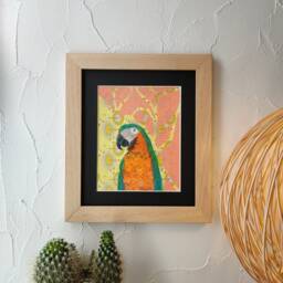 Orange Lemon Parrot Table With Dry Pastel & Handmade Japanese Paper - thumbnail 1