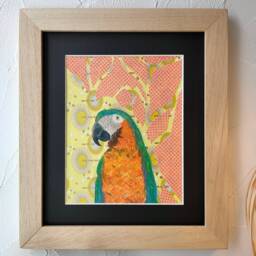 Orange Lemon Parrot Table With Dry Pastel & Handmade Japanese Paper - thumbnail 2