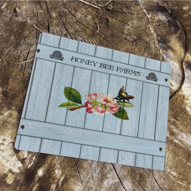Home Bee Farms Vintage - Enamel Metal Tin Sign Wall Plaque