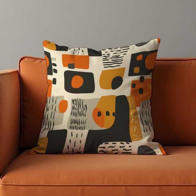 Modern Abstract Cushion Cover, Mustard, Orange & Black Geometric Shapes Pillow Case, Contemporary Throw Stylish Sofa Decor - image 1